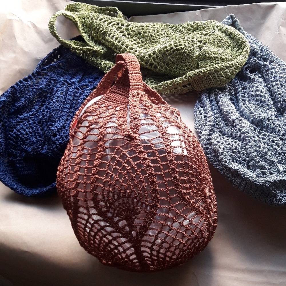 Macrame crochet light brown bag open weave
